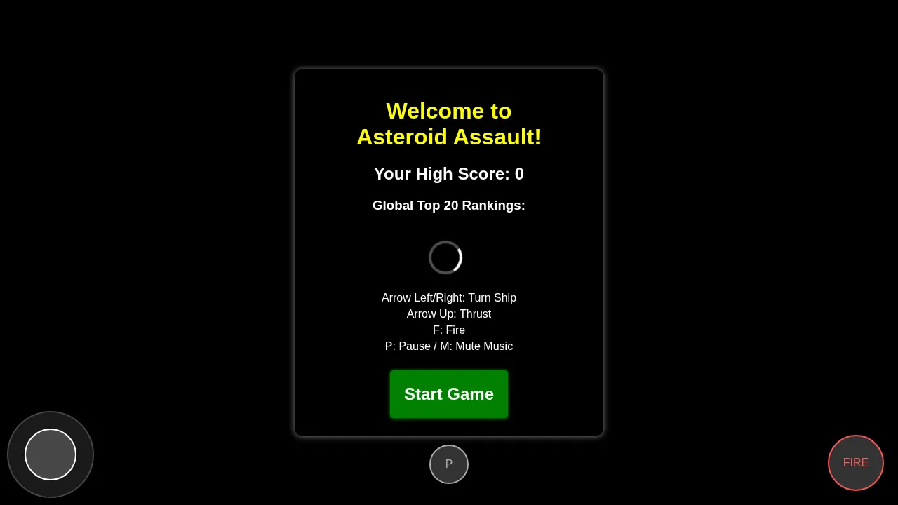 Asteroid Assault browser game screenshot
