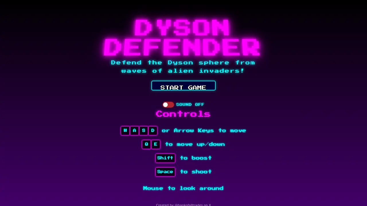 Dyson Defender browser game screenshot