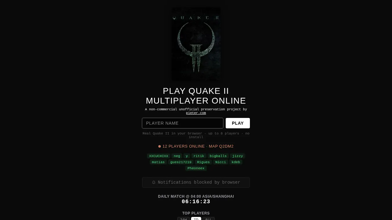 Quake II browser game screenshot